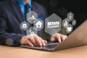 Estate planning lawyer working on laptop 