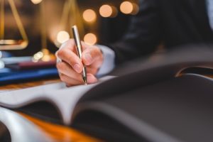 Estate planning lawyer working in office