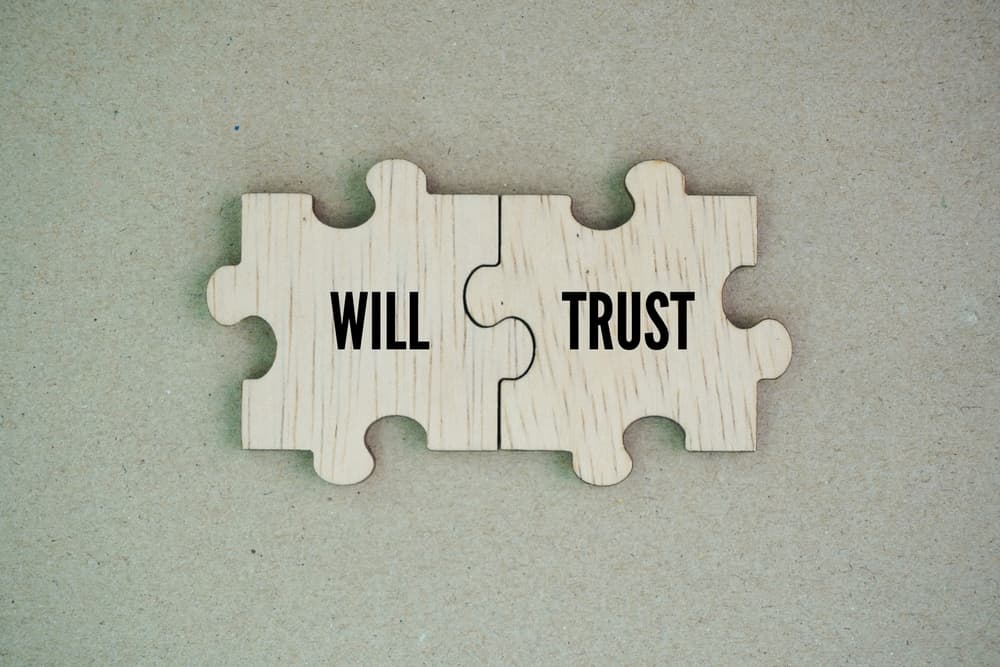 Wooden puzzle with the words will and trust.